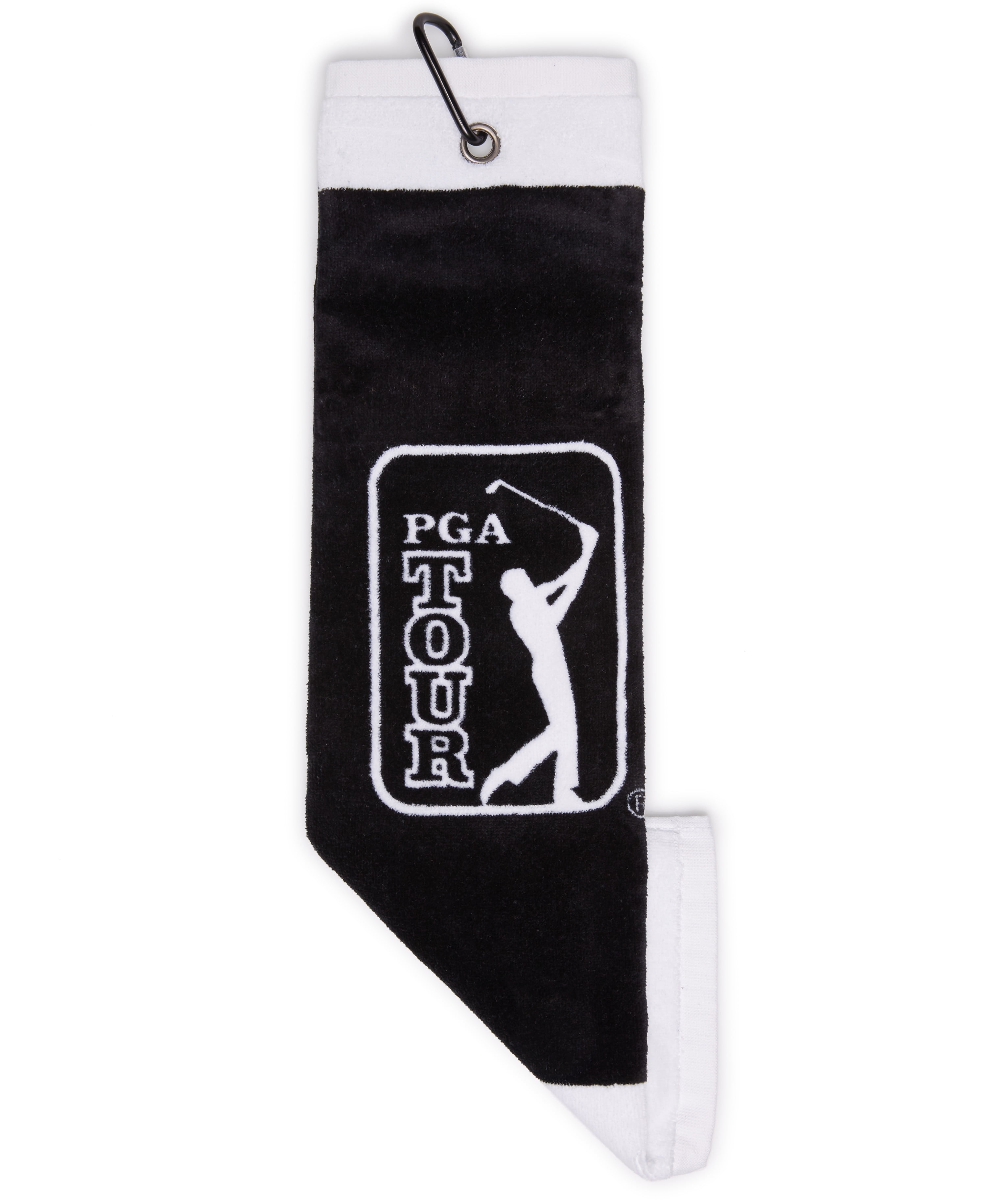 PGA TOUR Cotton Golf Towel with Carabineer Clip, Black, 21x5