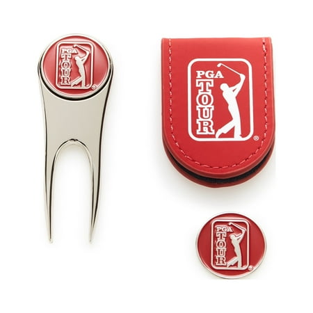 PGA Tour Golf Magnetic Closure Pocket Clip Tin Set With Ball Marker, Red