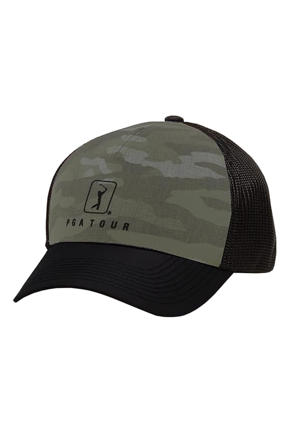 Men's Adjustable Snapback Camouflage Trucker Cap, Black Lichen Camo -
