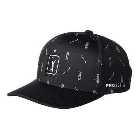 PGA Tour Men's Standard Print Adjustable Golf Hat, Caviar Black -