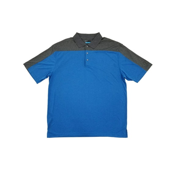 PGA Tour Mens Big & Tall Blue & Gray Heather Block Polo Golf Shirt 3X