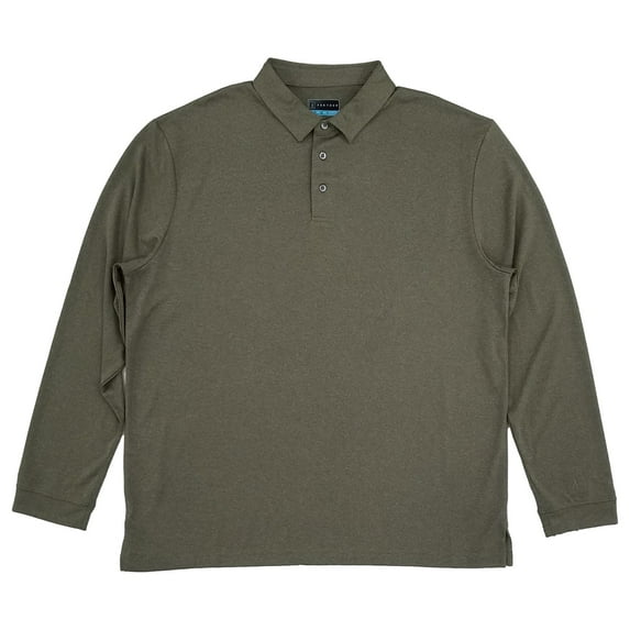 PGA Tour Mens Green Heather Micro Birdseye Print Long Sleeve Golf Polo Shirt XXL