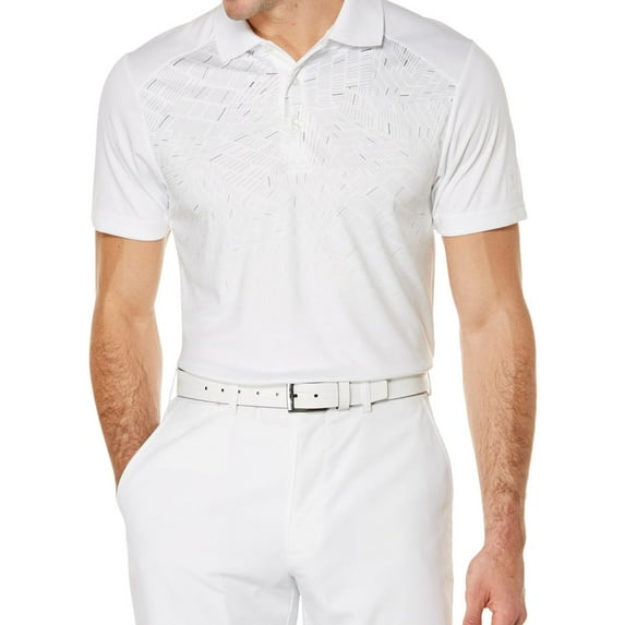 PGA Tour Mens Printed Polo Shirt, White, Large