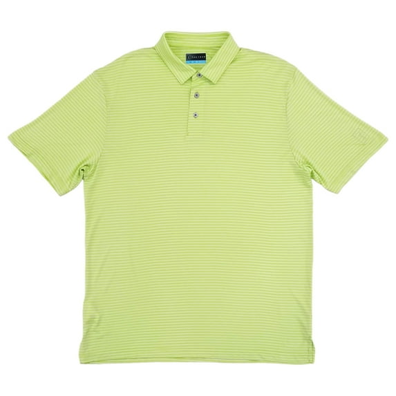 PGA Tour Mens Tomatillo Green White Single Feeder Stripe Golf Polo Shirt Large
