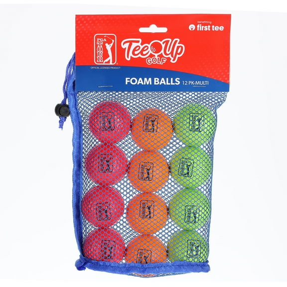 PGA Tour Tee-Up New Practice Foam Golf Balls, 12 Pack, Multicolor
