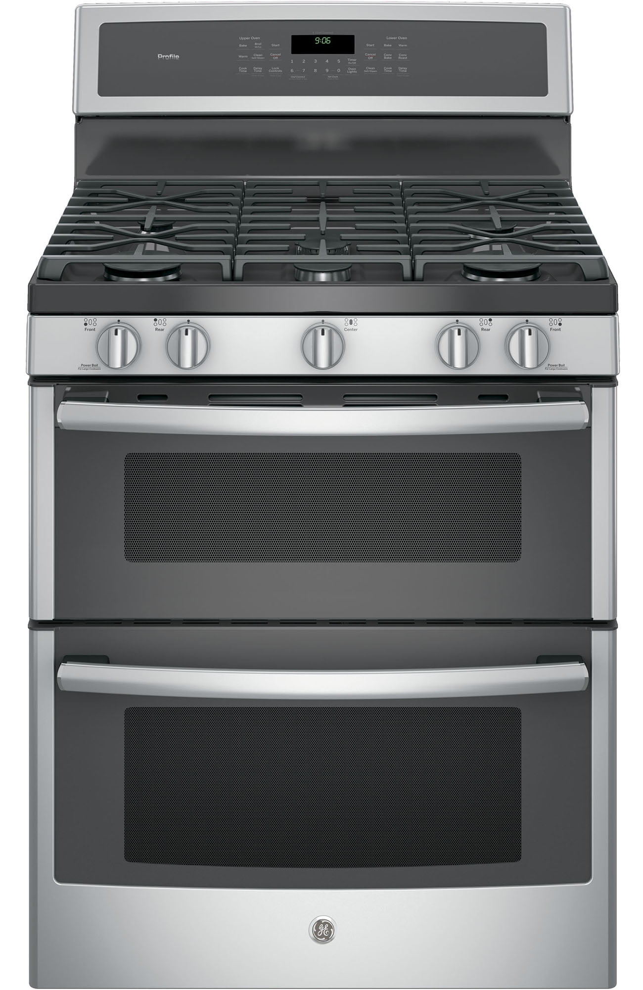 PGB960SEJSS 30 Freestanding Double Oven Gas Range with 6.8 cu. ft. Total Capacity 5 Burners Convection Self-Clean Grill/Griddle and Star-K Certified in Stainless Steel