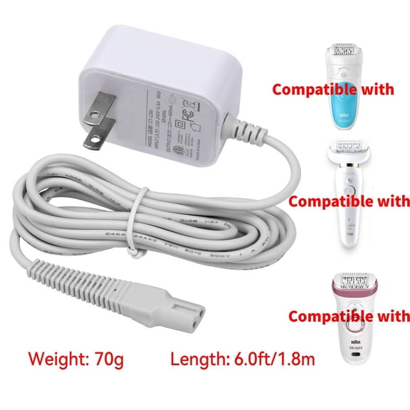 PGENDAR 12V Charger Compatible with Braun Epilator Charger, Lnauy 12V Power Cord Compatible with Braun Silk-pil 5 7 9 Wet & Dry Epilator Hair 9-720 5328 Braun FaceSpa Pro 910 911 921 Part-No