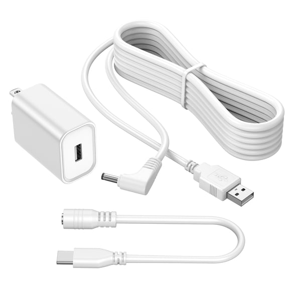 PGENDAR 13FT Power Cable and Adapter Compatible with eufy SoloCam S220/SoloCam S340/eufyCam S300 (eufyCam 3C)/eufyCam S3 Pro and SoloCam E30,Extension Type C Cable Continuously(White)