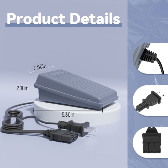 PGENDAR Foot Pedal Power Cord Compatible with JX2517 XM2701 XL2600 Rectangular Plug