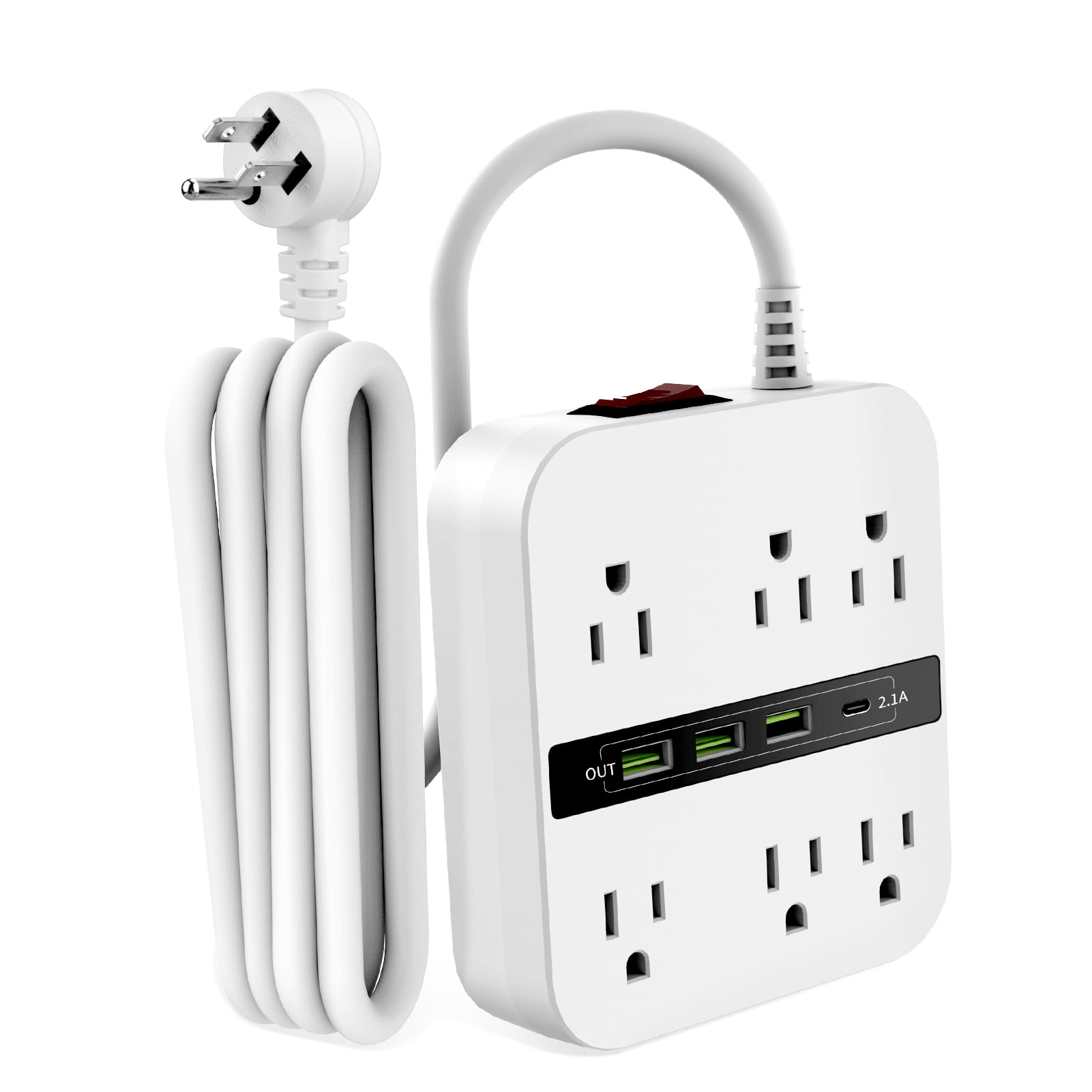 PGENDAR Surge Protector Power Strip 6 Widely Outlets and 4 USB Ports