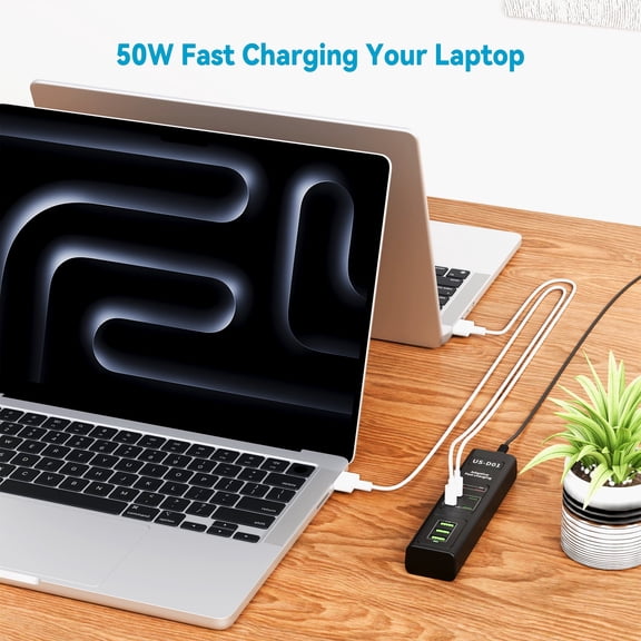 PGENDAR USB Fast Charger, 6-Port USB C Portable Charging Station, Suitable Compatible with Various Devices