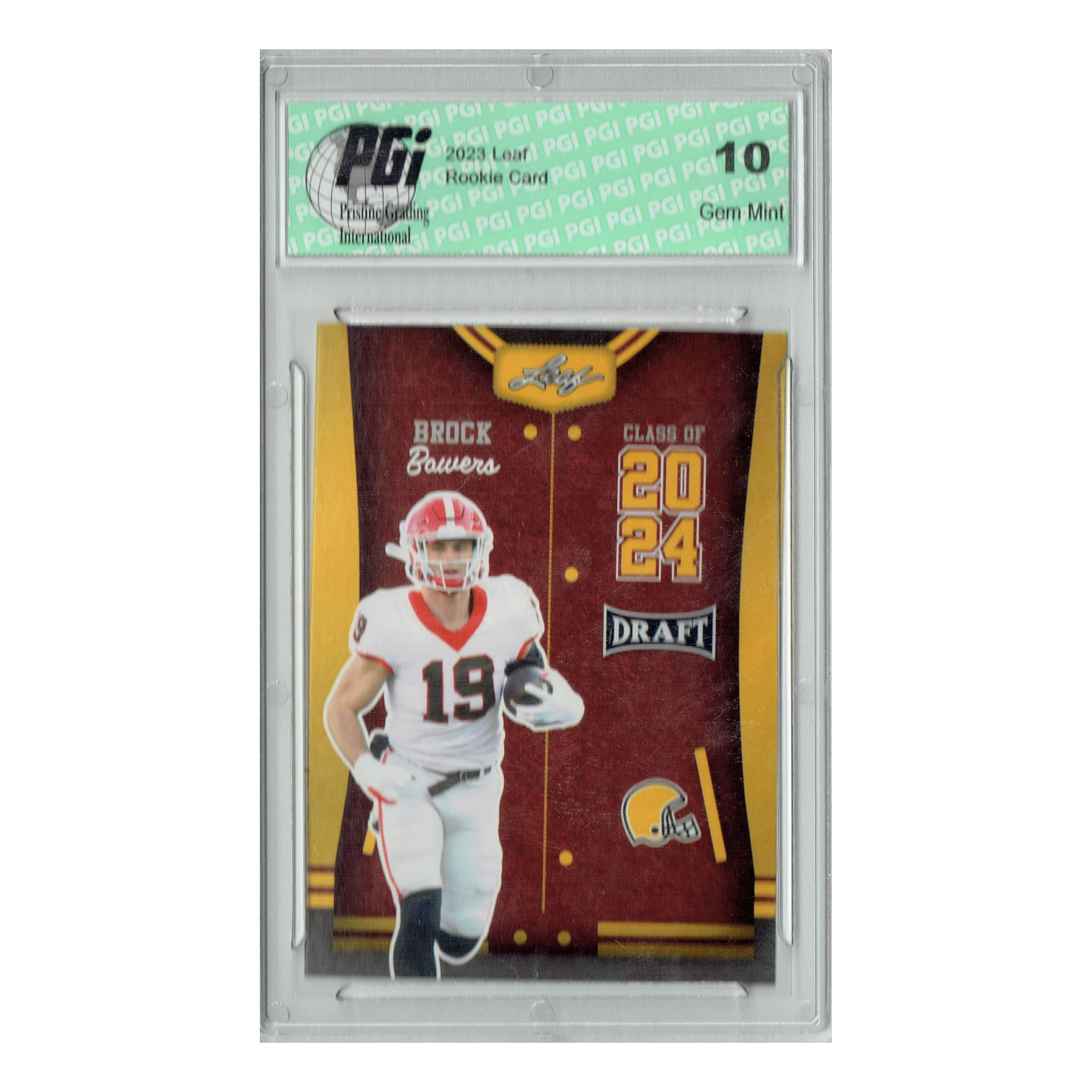 PGI 10 Brock Bowers 2023 Leaf Football #76 Gold SP Class of 2024 Rookie Card Las Vegas Raiders