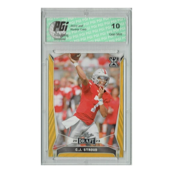 PGI 10 C.J. Stroud 2023 Leaf Football #43 Gold SP Ohio State Rookie Card