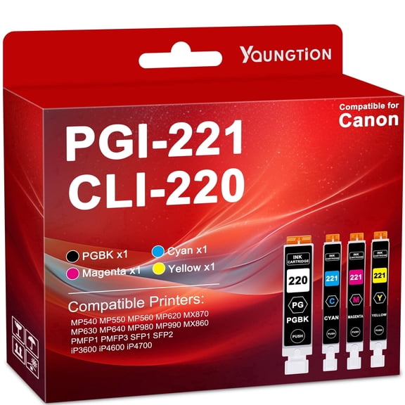 PGI 220 CLI 221 Ink Cartridge Combo Pack Compatible for Canon 220 221 Ink Cartridges for Pixma MP540 MP550 MP560 Ink (1 PGBK 1 Cyan 1 Magenta 1 Yellow)