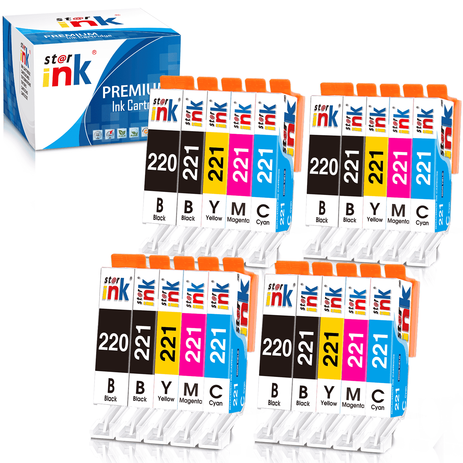 PGI-220 CLI-221 Ink Cartridges Compatible for Canon 220 221 Ink for Pixma MX870 MX860 MP560  Printer (20 Pack)