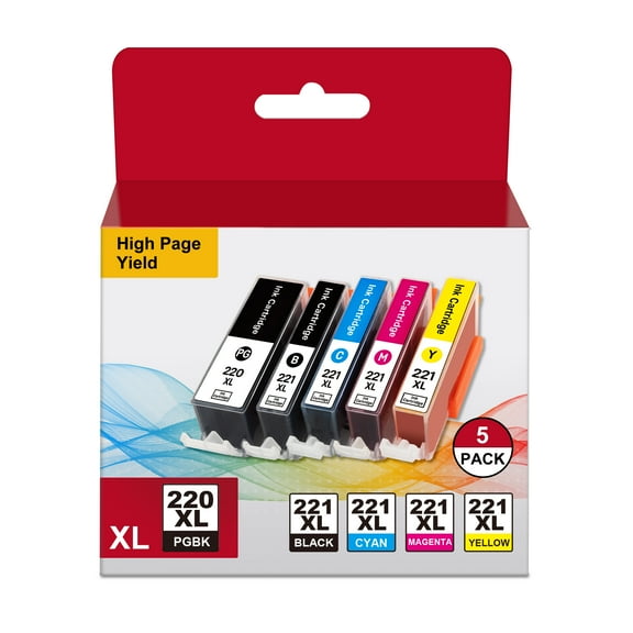 PGI-220 CLI-221 PGI220 CLI221 Ink Cartridges Compatible for 220 221 Compatible with MX870 MX860 MP620 MP640 iP3600 iP4600 iP4700 Printer (5 Pack)