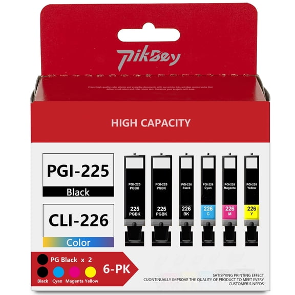 PGI-225 CLI-226 Ink Cartridges (6-Pack,2Pigment Black+1BK+1C+1M+1Y) Compatible for Canon 225 226 Ink Cartridges for Canon PIXMA MX882 MX892 MG5320 MG6220 Printers
