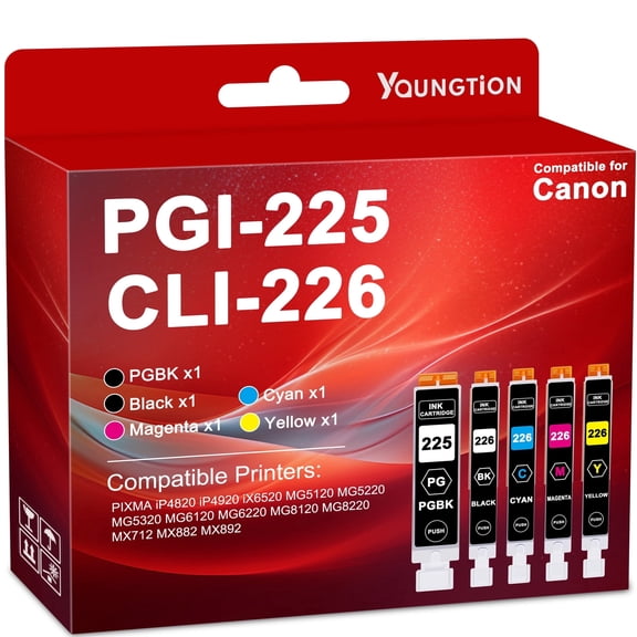 PGI 225 CLI 226 Ink Cartridges Compatible for Canon 225 226 5 Pack Ink for Pixma iP4820 iP4920 iX6520 Ink