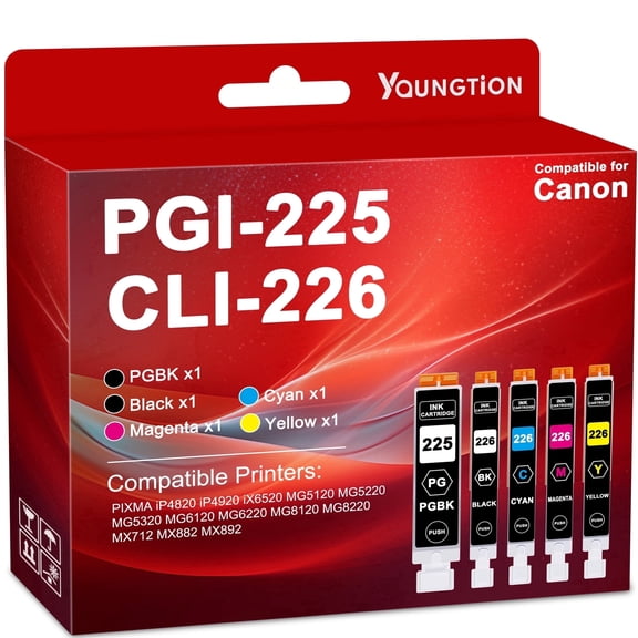PGI 225 CLI 226 Ink Cartridges Compatible for Canon 225 226 5 Pack Ink for Pixma iP4820 iP4920 iX6520 Ink