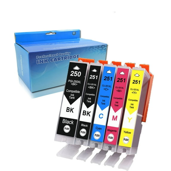 PGI-250XL CLI-251XL Ink Cartridges 5-Pack (PGI-250XLBK CLI-251XLBK/C/M/Y) PGI-250XL CLI-251XL Ink Replacement for Canon PIXMA MG5420/MG5422/MG5520/MG5620/MG6320/MG6420/MG6620/IP7220/MX722 Printer