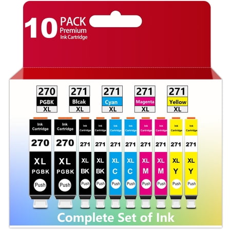 10 Pack PGI-270XL CLI-271XL Ink Compatible for Canon 270 271 XL Ink Cartridges to use with Canon Pixma TS6020 MG6821 MG5720 MG5721 MG5722 Printers