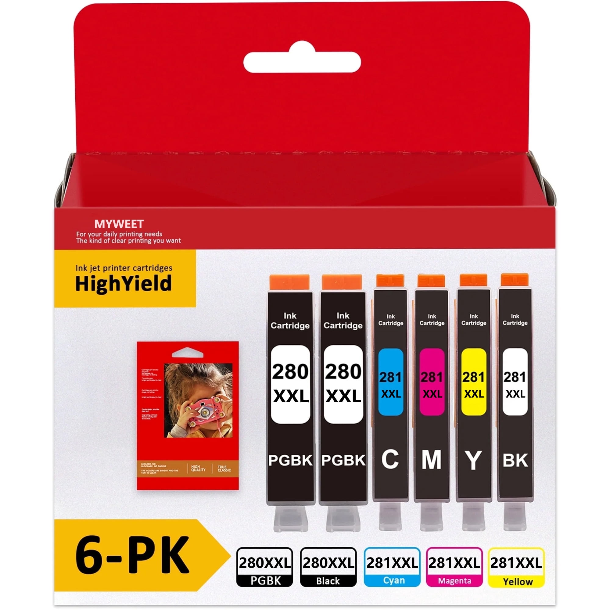 PGI-280 XXL CLI-281 XXL 6 Value Pack Ink Cartridges Replacement for Canon PGI-280XXL CLI-281XXL 280 281 ink Cartridges for TR8620a TR8620 TS9520 TS9521C TR8520 TS8220 Printers