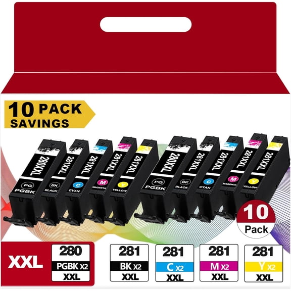 PGI-280 XXL/CLI-281 XXL Ink Cartridges Replacement for Canon 280XL 281XL 280XXL 281XXL for TR7520 TR8520 TR8600 TR8620a TR8622 TR8622a TS9521c TS9120 TS9520 TS6220 TS6320 TS702a Printers ( 10 pack )
