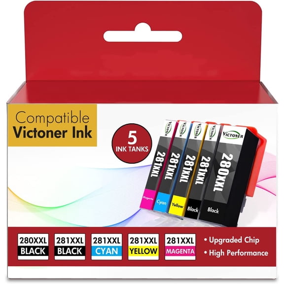 PGI-280 XXL/CLI-281XXL Compatible Printer Ink Cartridg for Canon 280 281 PGI-280XXL CLI-281XXL PIXMA TR8520 TR8620 TS6120 TS6320 TS8220 TS8320 TS9120 Inkjet Printer (Black Cyan Magenta Yellow, 5-Pack)