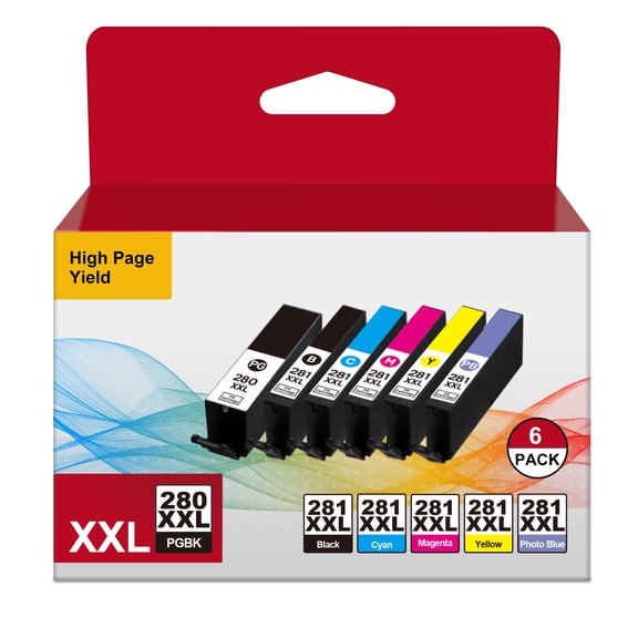 PGI-280XXL CLI-281XXL Ink Cartridge Compatible for Canon PGI-280XXL CLI-281XXL PGI 280 XXL CLI 281 XXL to use with PIXMA TS8320 TS8220 TS8120 Printer(6 Pack)