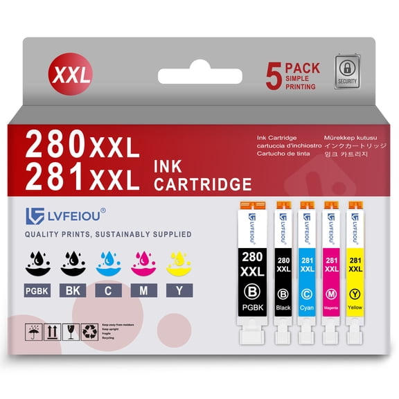 PGI-280XXL CLI-281XXL Ink Cartridge Compatible for Canon 280XXL and 281XXL Ink 280XL 281XL for TR8620a TR8620 TS9520 TS9521C Printer Inks (5 Pack)