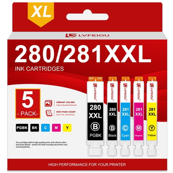 280XXL 281XXL Ink Cartridges Compatible for Canon 280XL 281XL Ink Cartridges 280 281 Ink for Canon TR8620a TR8620 TS9520 TS9521C Printers (5 Pack)