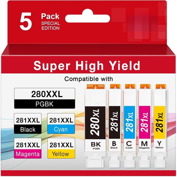 PGI-280XXL/CLI-281XXXL Replacement for Canon 280 281 Ink Cartridges Compatible with Canon TR8620a Ink Cartridges TR8520 Ink TR8620 TR7520 TS6320 TS6120 TS9120 TS8500 TR8600 TS9521C-5Pack