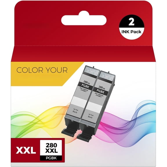 PGI-280XXL PGBK Black Ink Cartridges Compatible for Canon 280 281 Ink Cartridges to use with Canon TR8620A TR8520 TR7520 TS9120 TS6320 TS6220 TS6120 TS702 TS8120 TS8220 TS8320 Pinter (2 PGBK)
