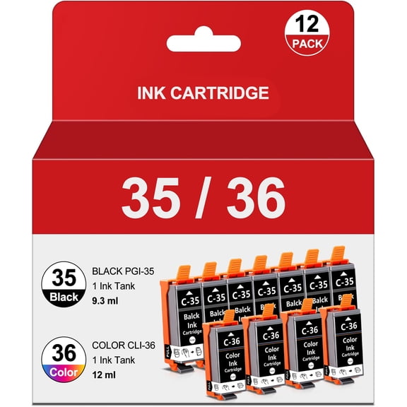 PGI-35 and CLI-36 Ink Cartridges Compatible PGI-35 CLI-36 Ink Replacement for Pixma iP100, iP110, TR150 Printer,PGI 35 Black/CLI 36 Color Ink Cartridges (12-Pack 8 Blackļ¼4 Color