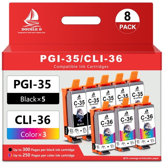 PGI-35 CLI-36 Ink Cartridges Replacement for Canon 35 36 Ink Work with Canon Pixma iP110 iP100 TR150 TR160 Printers,(8 Pack, 5Black& 3Color)