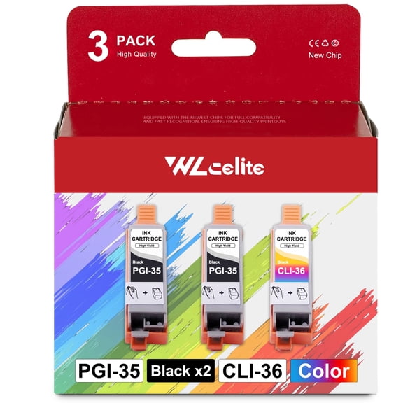 PGI-35 CLI-36 Ink Cartridges Replacement for Canon 35 36 Ink for Canon Pixma iP100 iP110 Printers (2* Black 1* Tri-Color)