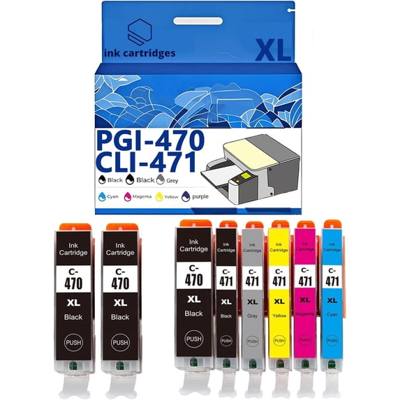 PGI-470 CLI-471 Ink Cartridges Compatible for Canon TS5040 TS6040 TS8040 TS9040 MG5740 MG6840 MG7740 Inkjet Printers, Leak-Proof Design Crisp Printing