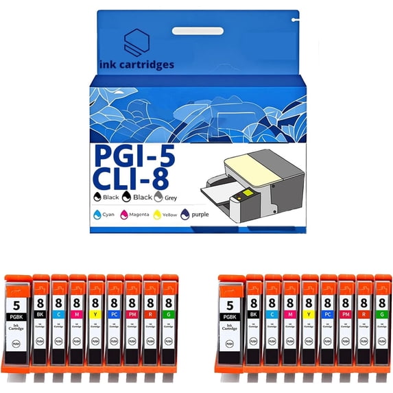 PGI-5 CLI-8 PGI5 CLI8 Ink Cartridges Compatible for Canon IX4000 IP3300 4200 4300 4500 PRO9000 Inkjet Printers, Leak-Proof Design Crisp Printing