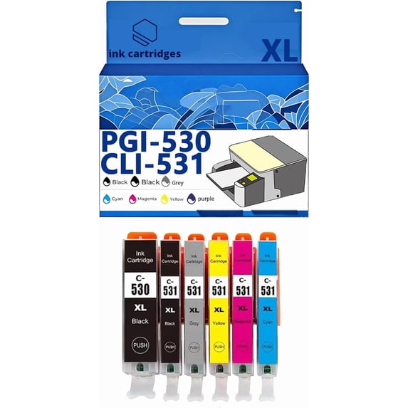 PGI-530 CLI-531 Ink Cartridges Compatible for Canon TS8750 TS8751 Inkjet Printers, Leak-Proof Design Crisp Printing