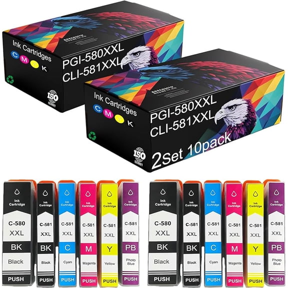 PGI-580 CLI-581 Ink Cartridges, High Yield 1200 Pages, Reliable Performance Compatible for Canon PIXMA TS705 TR7550 TR8550, TS6150 TS6250 TS8150 TS8152 TS8250, TS9150 TS9550 TS9551C