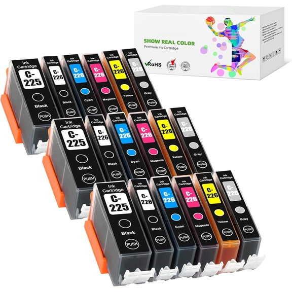 PGI225 CLI226 Ink Cartridges Replacement for Canon PGI-225 CLI-226 for PIXMA MG6120 MG6220 MG5320 MX882 Printer (3 Large Black, 3 Black, 3 Cyan, 3 Magenta, 3 Yellow, 3 Gray)