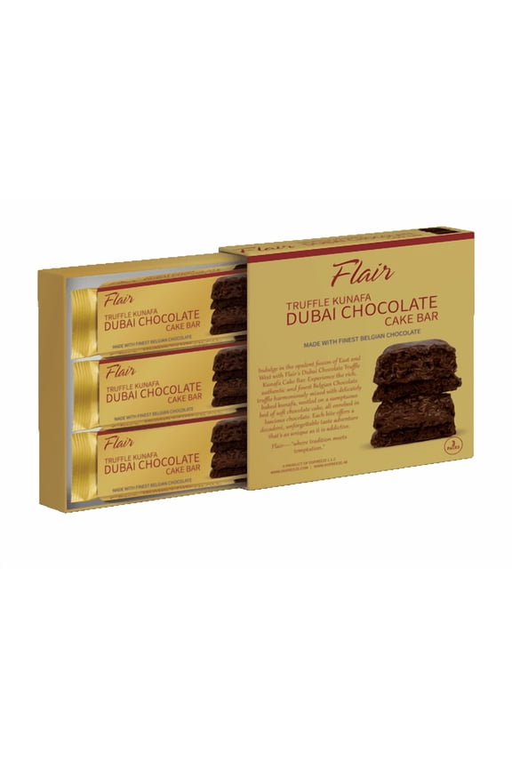 Truffle Kunafa Dubai ChocolateFlair Dubai Truffle Kunafa Chocolate Cake Bar - 3pcs Box 165gm (5.8oz)