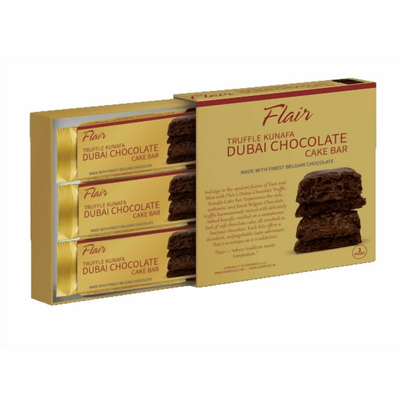 Flair Truffle Kunafa Dubai ChocolateFlair Dubai Truffle Kunafa Chocolate Cake Bar - 3pcs Box 165gm (5.8oz)