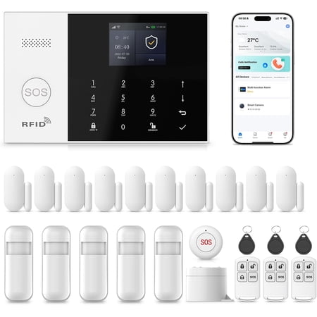 PGST Alarm System for Home Security,24Pcs WiFi/4G Apartment Alarm System | No Pairing Required + Quick Installation,NO Monthly Fees,Instant App Alerts,Work with Alexa,SOS Button Window/Motion Sensors