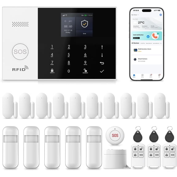 PGST Alarm System for Home Security,24Pcs WiFi/4G Apartment Alarm System | No Pairing Required + Quick Installation,NO Monthly Fees,Instant App Alerts,Work with Alexa,SOS Button Window/Motion Sensors