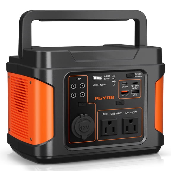 PGYOB 400W Portable Power Station, 296Wh LiFePO4 Solar Generator with Pure Sine Wave AC Outlets, PD 65W USB-C Fast Charging, CPAP Battery Backup for Camping, RV, Home Power Outage & Emergency Use