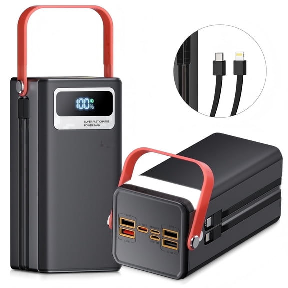 PGYOB 60000mAh Portable Charger Power Bank with Built-in Cables, Super Fast Charging & Flashlight, for Laptop,iPhone,Android, Home, Camping, Emergency