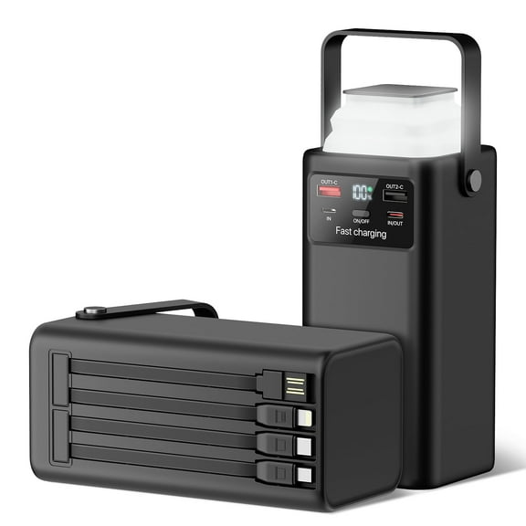 PGYOB Power Bank , Portable Charger with 22.5W PD/QC3.0 Fast Charging, Built-in Cables, LED & Light for Camping,Home Emergency Backup Battery,Travel