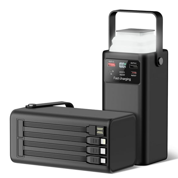 PGYOB 45000mAh Power Bank , Portable Charger with 22.5W PD/QC3.0 Fast Charging, Built-in Cables, LED & Light for Camping,Home Emergency Backup Battery,Travel