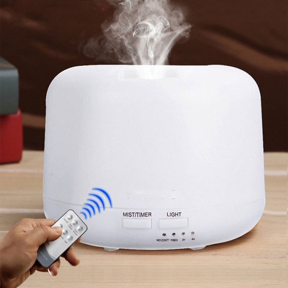 PGYONG 500ml Premium Essential Oil Diffuser with Remote Control 5 In 1 Aromatherapy Fragrant Oil Humidifier Vaporizer Timer and Auto-off Small Appliance White